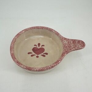 Loomco Pink Spongeware Heart Stoneware Skillet Dipping Bowl Folk Art Farmhouse